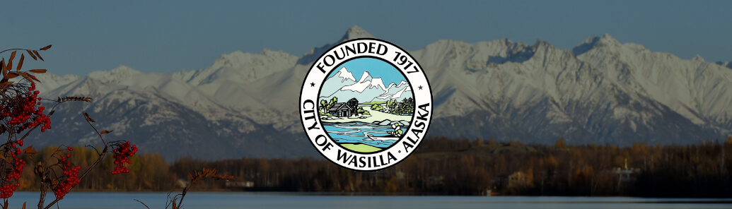 City of Wasilla Alaska seal on top of mountain view.
